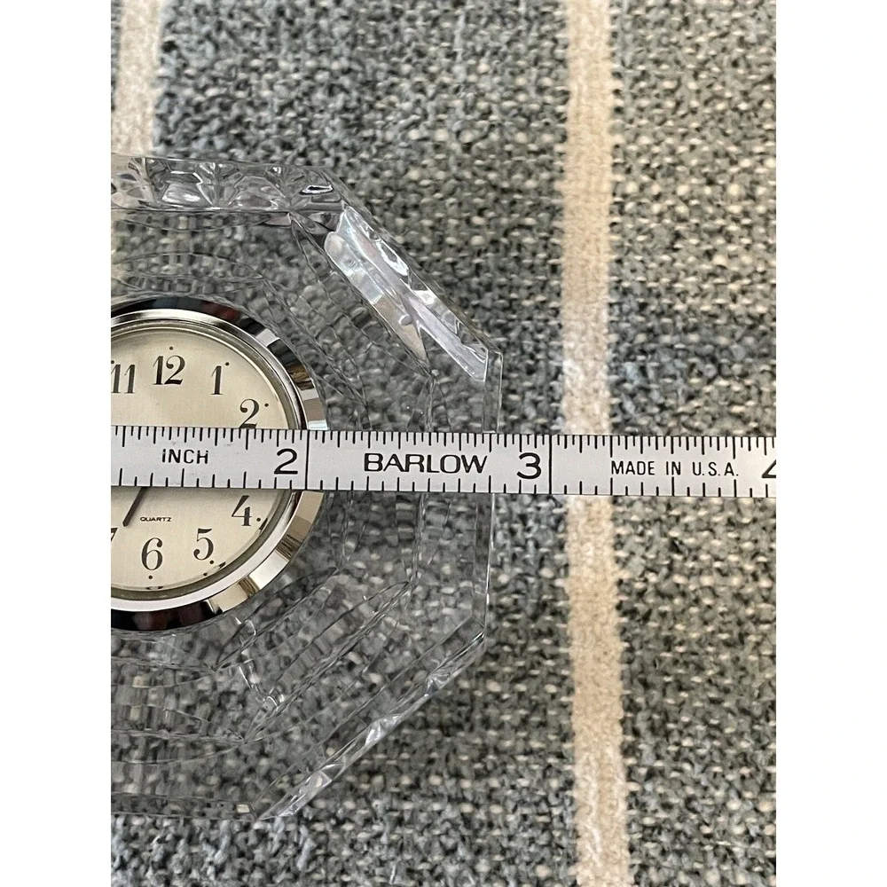 Vintage Waterford Crystal Octagon Desk Clock‎ Paperweight Diamond Cut 2.75